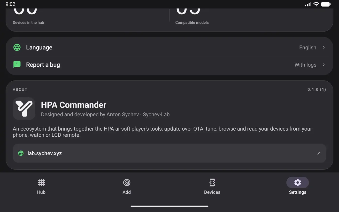 HPA Commander · Android tablet · Settings