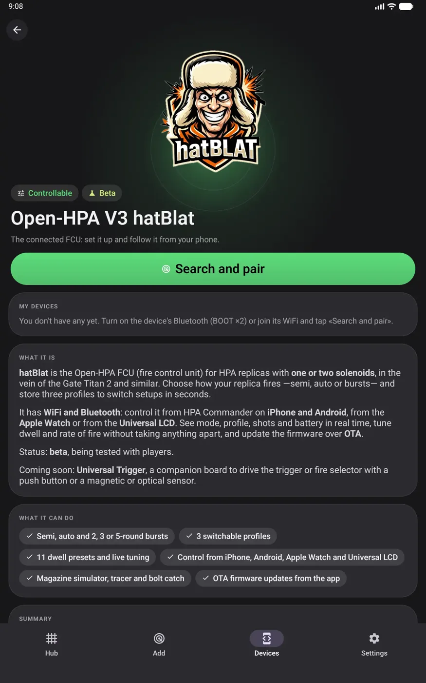 HPA Commander · Android · Open-HPA V3 hatBlat