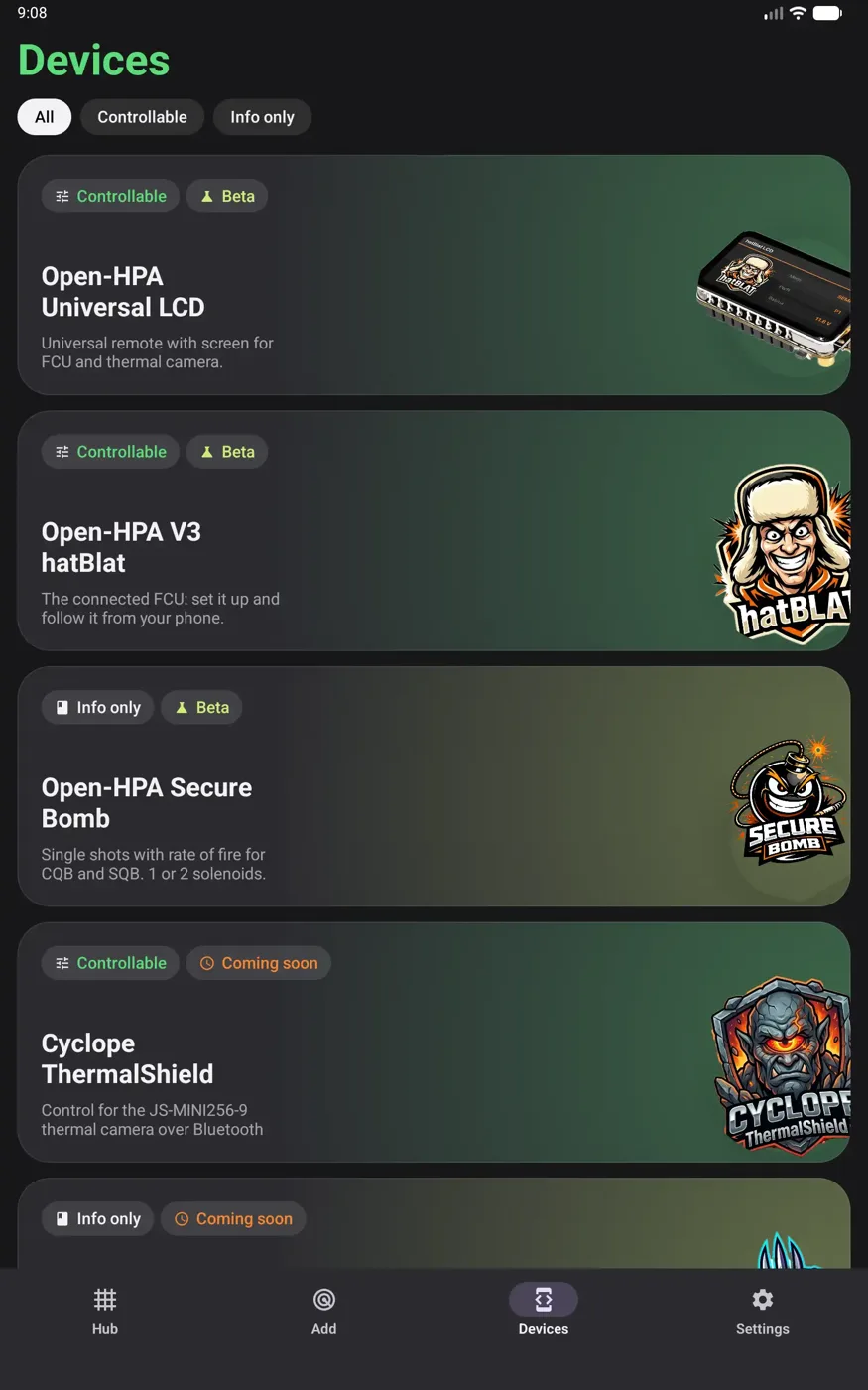 HPA Commander · Android · Open-HPA Universal LCD
