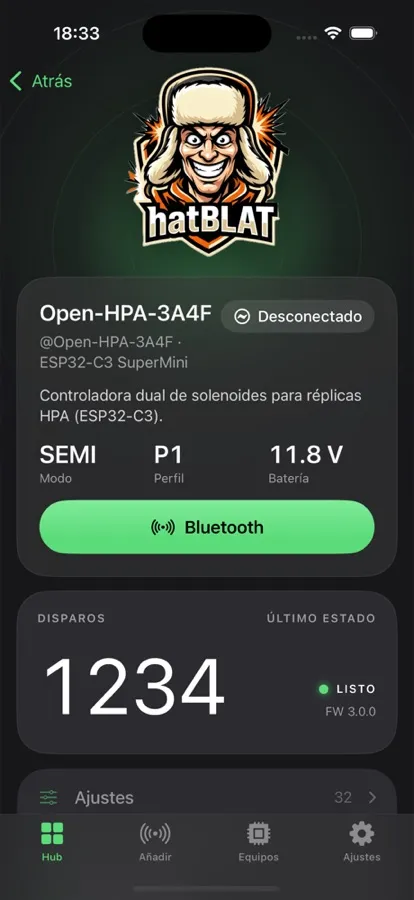 Connected FCU with fire mode, profile, battery and shot counter