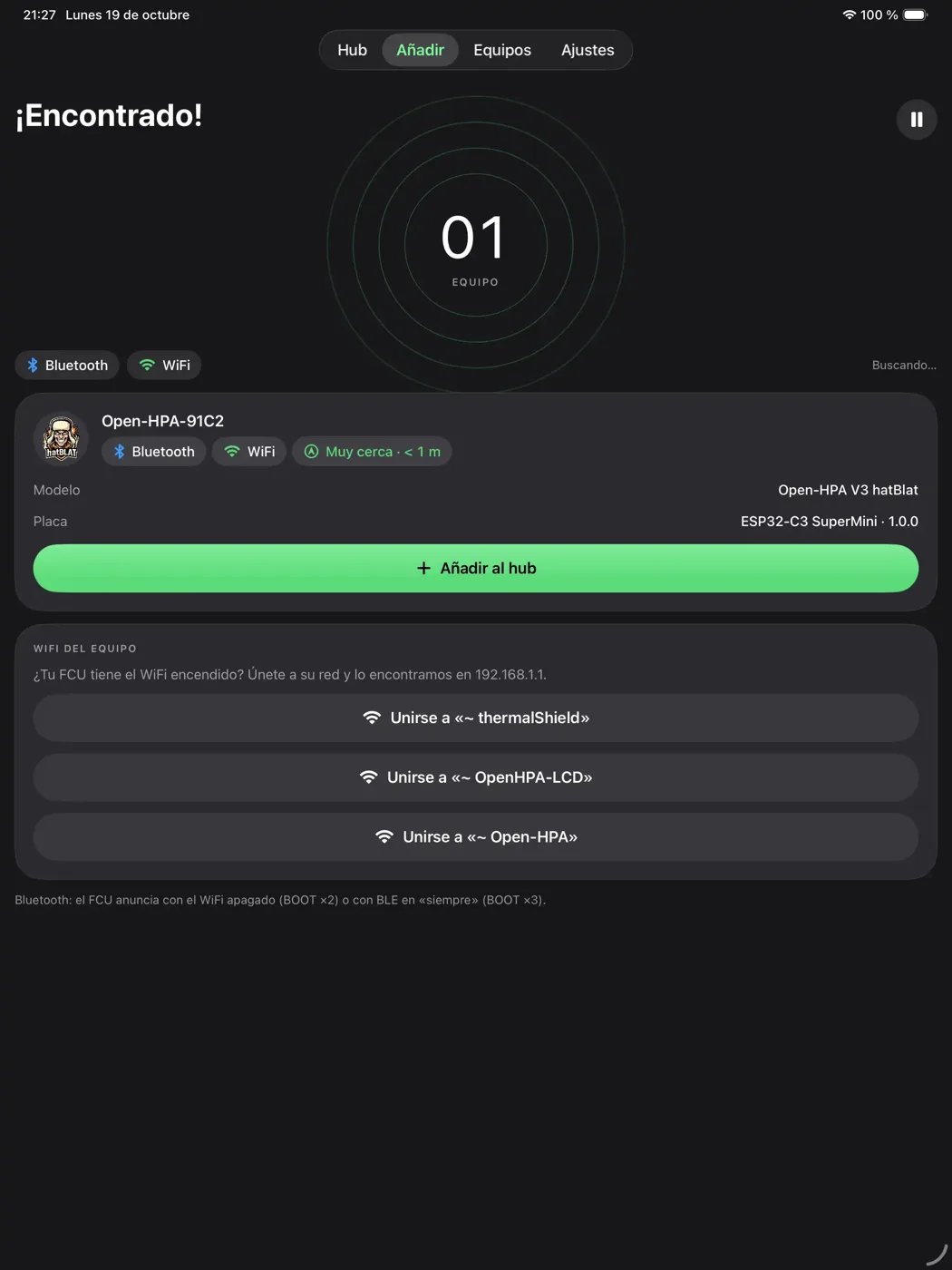 HPA Commander · iPad · Device found