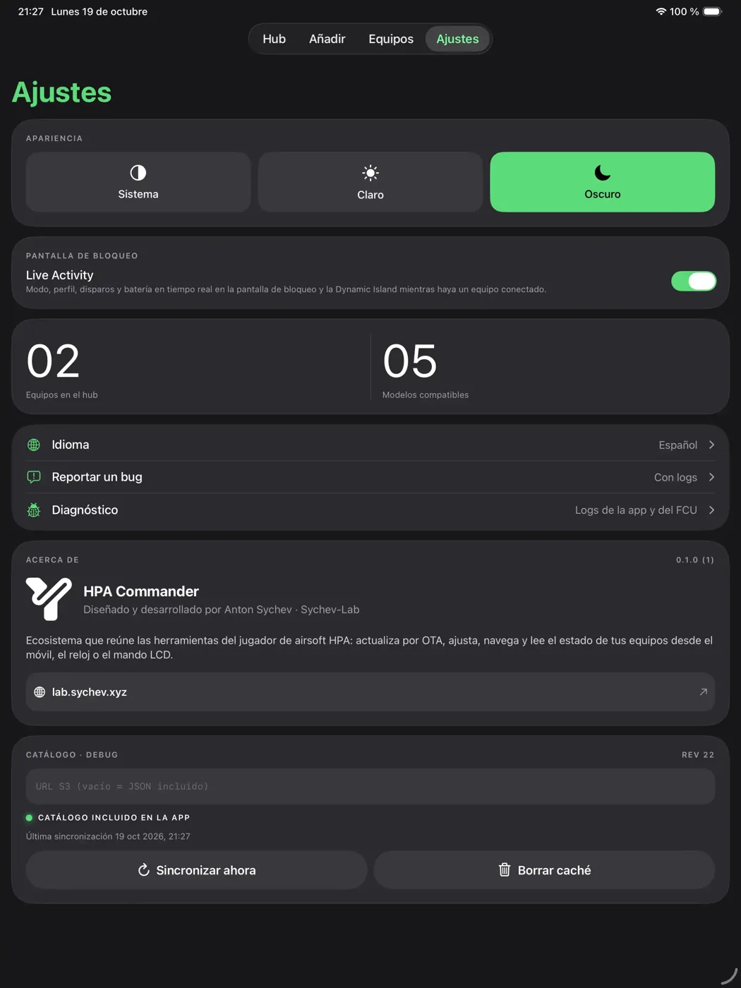HPA Commander · iPad · Settings