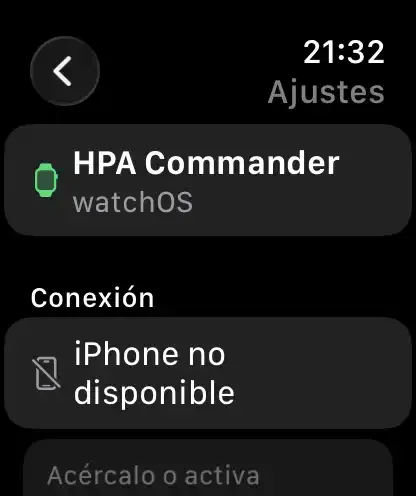 HPA Commander · Apple Watch · Connection